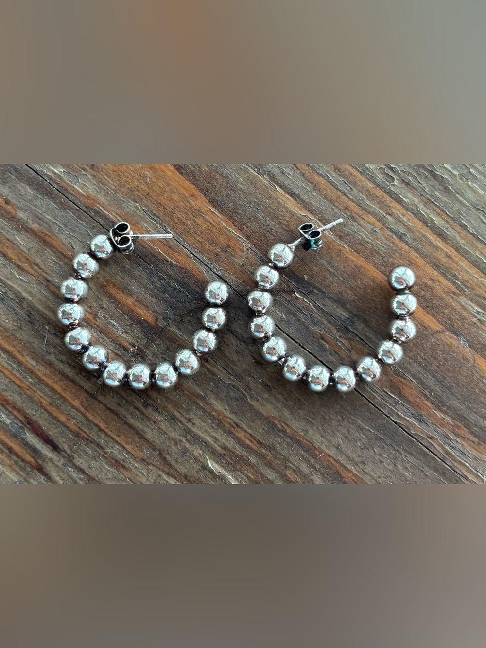 Sterling silver beaded hoop earrings